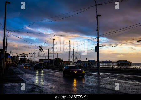 The truly stunning Blackpool pier and beach after a storm turning into a hot Summers day in Lancashire UK, on of the most popular tourist destinations Stock Photo