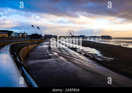 The truly stunning Blackpool pier and beach after a storm turning into a hot Summers day in Lancashire UK, on of the most popular tourist destinations Stock Photo