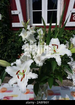 Bouquet de lys casablanca et glaïeuls blancs Stock Photo