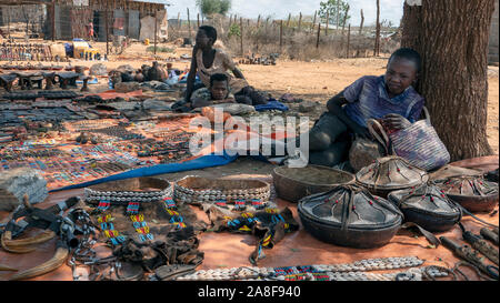 Omo Valley tribal crafts and souvenirs for sale Turmi Market Ethiopia Stock Photo