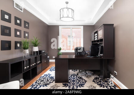 Brown Wood Office Desk Workspace Isolated 3d Illustration Stock