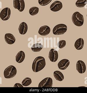 Coffee beans seamless pattern in abstract style. Vector hand drawing illustration. Roasted beans closeup. Coffee seamless pattern, great design for Stock Vector