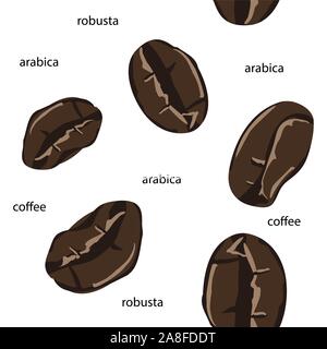 Coffee beans seamless pattern in abstract style. Vector hand drawing illustration. Roasted beans closeup. Coffee seamless pattern, great design for Stock Vector