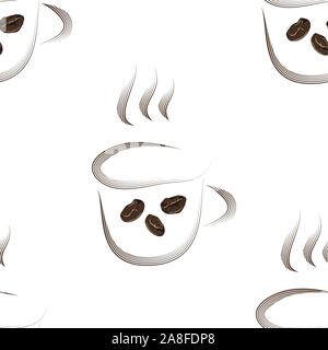 Coffee cup, beans. Abstract coffee cup for print design. Seamless background pattern. Seamless vector texture Stock Vector