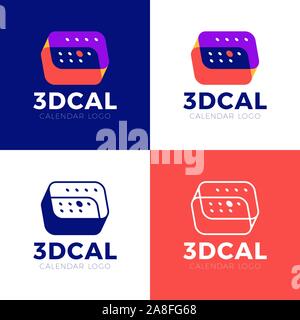Abstract 3d Calendar with marks one day. Colorful 3d calendar logo with days grid. Stock Vector