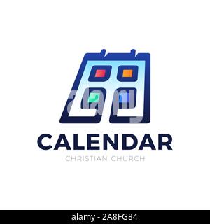 Christian calendar vector logo. filled flat sign for mobile concept and web design. Calendar with holy cross icon. Symbol, logotype illustration. Vect Stock Vector