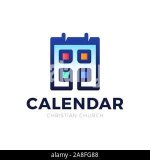 Christian calendar vector logo. filled flat sign for mobile concept and web design. Calendar with holy cross icon. Symbol, logotype illustration. Vect Stock Vector
