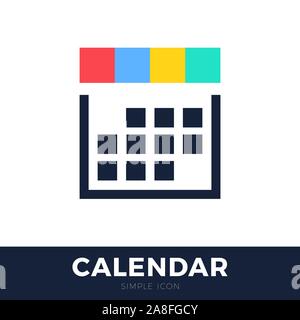 Four Seasons Calendar flat vector icon. Calendar line vector icon on white background with colorful square or days grid. Flat line vector illustration Stock Vector