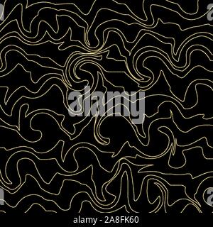 Vector golden wavy lines on a black background. Stock Vector