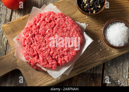 Raw Red Organic Hamuburger Pattys Ready to Cook Stock Photo