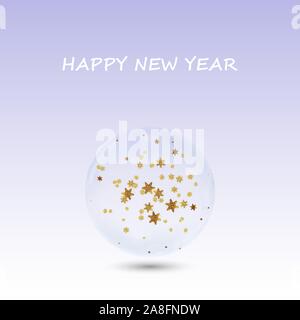 Christmas globe ball isolated on transparent background. Magic 3d crystal snowglobe template. Vector glass bubble with christmas tree lights, flares a Stock Vector