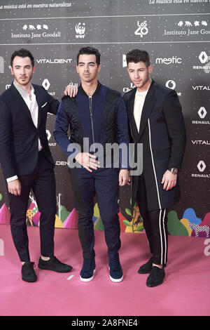 November 8, 2019, Madrid, Madrid, Spain: Nick Jonas, Joe Jonas, Kevin Jonas from Jonas Brothers attends Los 40 Music Awards at Wizink Center on November 8, 2019 in Madrid, Spain (Credit Image: © Jack Abuin/ZUMA Wire) Stock Photo