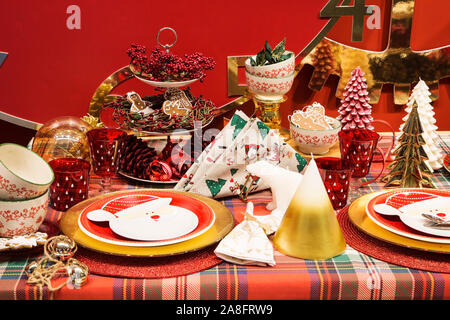 Decorative Christmas table setting Stock Photo