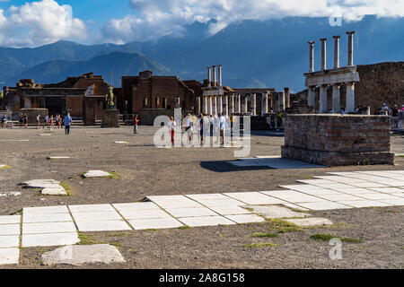 The Foro of the ancient city of Pompei. Pompei is one of the best preserved archaeological site of the Roman Empire. Pompeii, Italy, October 2019 Stock Photo