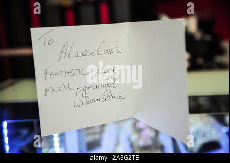 Alloa, UK. 6th Nov, 2019. A welcome card is seen at the counter desk of Alwen Cakes during the election campaign ahead of the 2019 General Election for John Nicolson SNP. Credit: Stewart Kirby/SOPA Images/ZUMA Wire/Alamy Live News Stock Photo