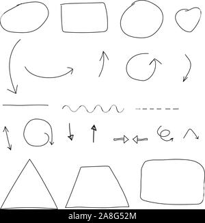 arrows circles and abstract doodle writing design vector on white background. set business doodles. Stock Vector