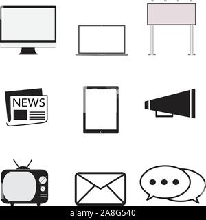 advertisement icons set in trendy flat style on white background. marketing symbol for your web site design, logo, app, UI. Stock Vector