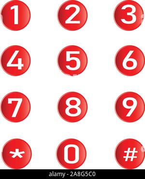 red glossy buttons with numbers on white background. set of button with numbers. number icons. Stock Vector