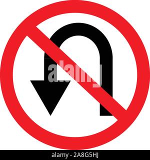 circular single white. red and black no u-turn symbol. do not u turn sign on white background. traffic sign. Stock Vector