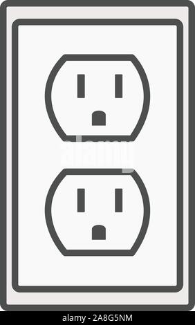 grounded power outlets symbol. white socket. electric outlet icon on white background. U.S. electric household outlet. Stock Vector