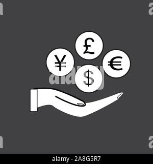 money in hand icon with shadow on black background. flat style. money in hand icon for your web site design, logo, app, UI, mobile app. Stock Vector