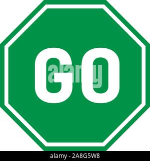 go sign on white background. flat style. green go sign for your web site design, logo, app, UI. go traffic symbol. hexagonal green go sign. Stock Vector