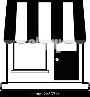 store facade with sunshade in black silhouette. store icon on white background. shop web sign. flat style. store building front. Stock Vector