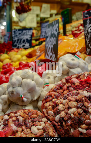 Brightly colored produce at an old world market. Healthy and Organic selection of fresh food. Stock Photo
