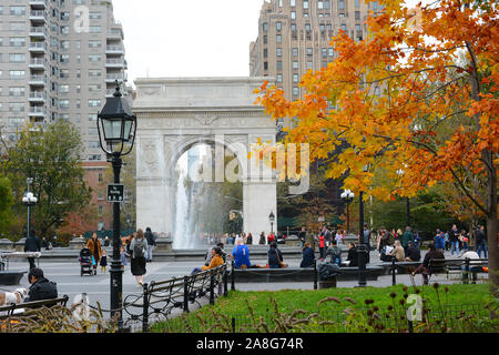 NEW YORK, NY - 05 NOV 2019: Washington Square Park, a 9.75-acre public park in the Greenwich Village neighborhood of Lower Manhattan. Stock Photo