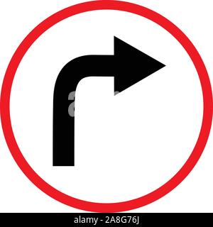 turn right sign on white background. turn right symbol. flat style. turn right ahead sign. traffic sign. Stock Vector