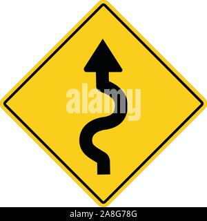 winding road sign on white background. flat style. winding road symbol. Stock Vector