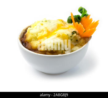 Mashed potato creamy with gravy sauce on top Mozzarella cheese cover classic holiday traditions food perfect time decorate carved carrot and spring on Stock Photo