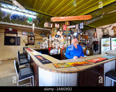 Bartender at the iconic Hebel Hotel, Balonne Shire, New South Wales, NSW, Australia Stock Photo