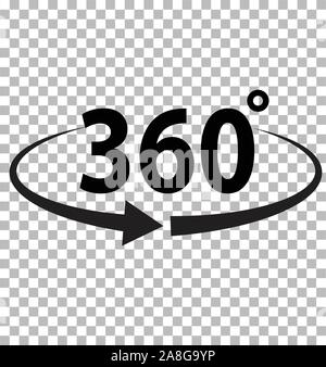 360 degrees icon on transparent background. flat style. 360 degrees sign. rotate 360 degress icon for your web site design, logo, app, UI. Stock Vector