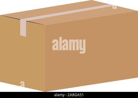closed cardboard box taped up on white background. Brown paper box. corrugated cardboard box. Stock Vector