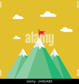 mountain icon on white background. flat style. Landscape with flag on the mountain icon for your web site design, logo, app, UI. Success concept symbo Stock Vector