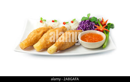 Vietnamese Shrimp Deep Fried on Sugarcane Stick and thin rice noodles Vietnamese  food style healthy food goodtasty decorate with vegetables front vie Stock Photo