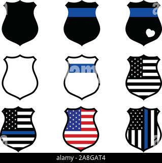 police shield icon on white background. flat style. police badge icon for your web site design, logo, app, UI. thin blue line symbol. police sign. Stock Vector