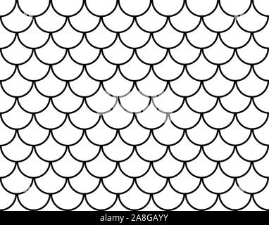 Japanese traditional ornament. Seamless Mermaid Pattern. Black and white fish scales. Fish Scale symbol. Abstract concept monochrome geometric pattern Stock Vector