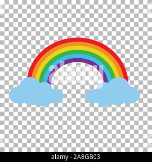 Rainbow with clouds isolated on transparent background. cartoon rainbow between clouds. set rainbow with cloud symbol. rainbow sign. Stock Vector