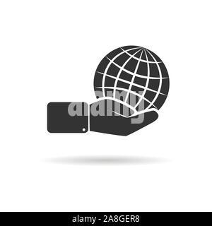 globe is on hand. Icon or logo for a website or application. Suitable for the theme of environmental safety, global warming, environmental protection. Stock Vector