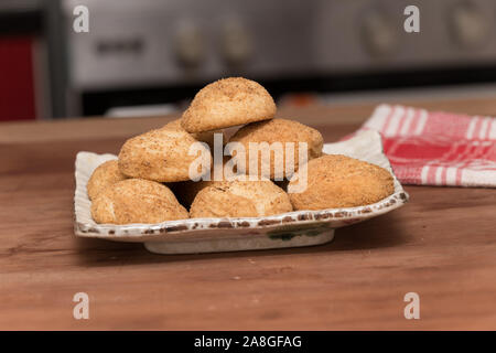 home baking bread pandesal on plate brown Stock Photo