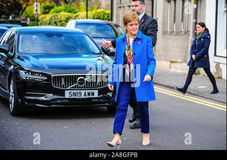 Alloa, UK. 06th Nov, 2019. First Minister Nicola Sturgeon arrives at John Nicolson's election campaign ahead of the 2019 General Election. Credit: SOPA Images Limited/Alamy Live News Stock Photo
