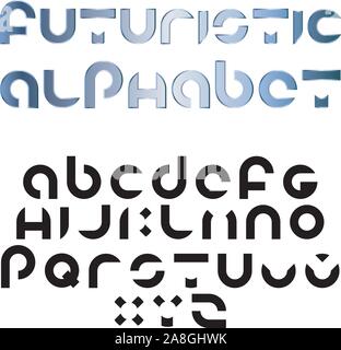 Futuristicvector alphabet font. Parts of a circle, ring, torus. Geometric English letters. Elements for design Stock Vector