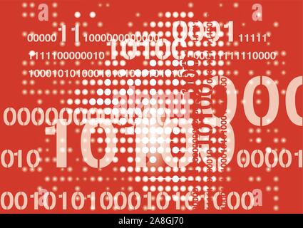 Red background with binary codes.  Illustration of Binary codes on red backgrond. Vector available. Stock Vector
