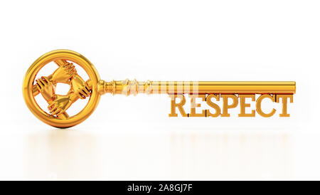 Respect key with holding hands isolated on white background. 3D illustration. Stock Photo