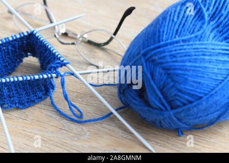 knitting needles with wool Stock Photo