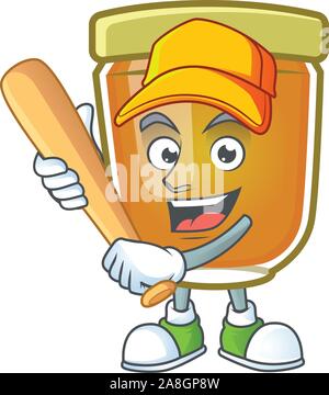 Honey in jar with playing baseball character shape. Stock Vector
