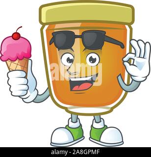 Honey in mascot with ice cream on white background Stock Vector