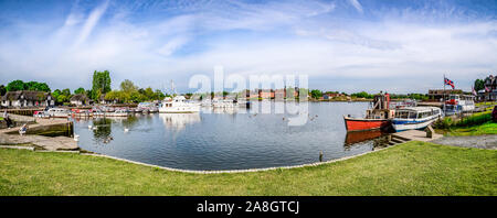 18 June 2019: Lowestoft, Suffolk, England - Panorama of Oulton Broad, Lowestoft, southernmost part of the Broads. Stock Photo